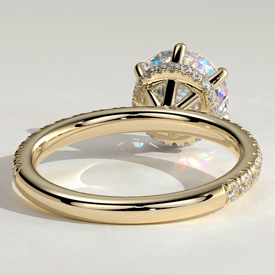 2ct Round Lab-Grown Diamond Ring with Wraparound Hidden Halo & Pave Band Cathedral Setting Tarnish-resistant Silver In 14K Gold Plated (Includes IGI Certification from International Gemological Institute)