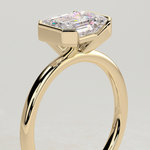 2ct Emerald-Cut Lab-Grown Diamond East-West Half Bezel Solitaire Engagement Ring Tarnish-resistant Silver In 14K Gold Plated (Includes IGI Certification from International Gemological Institute)