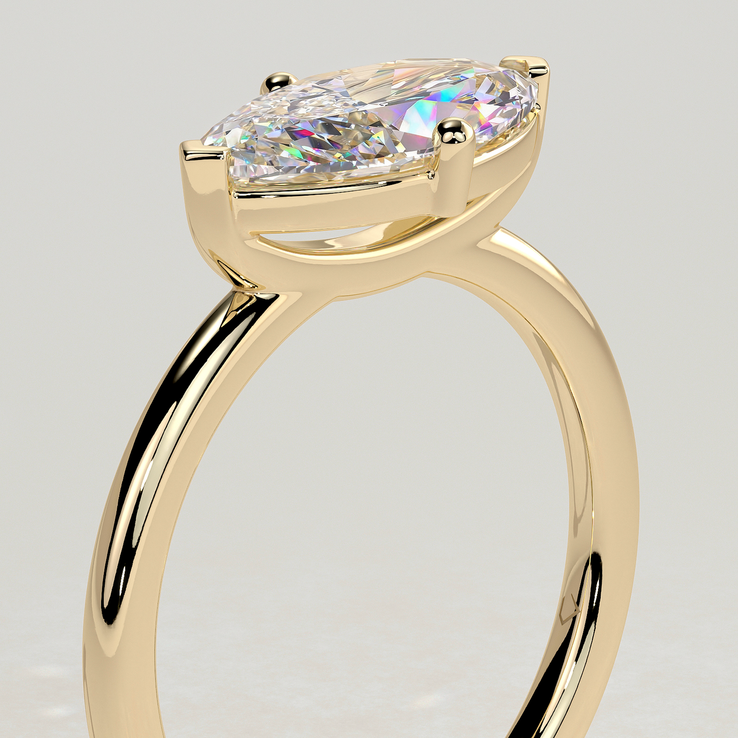 2ct Marquise Lab-Grown Diamond East-West Claw Solitaire with Raised Basket Gallery Engagement Ring Tarnish-resistant Silver In 14K Gold Plated (Includes IGI Certification from International Gemological Institute)