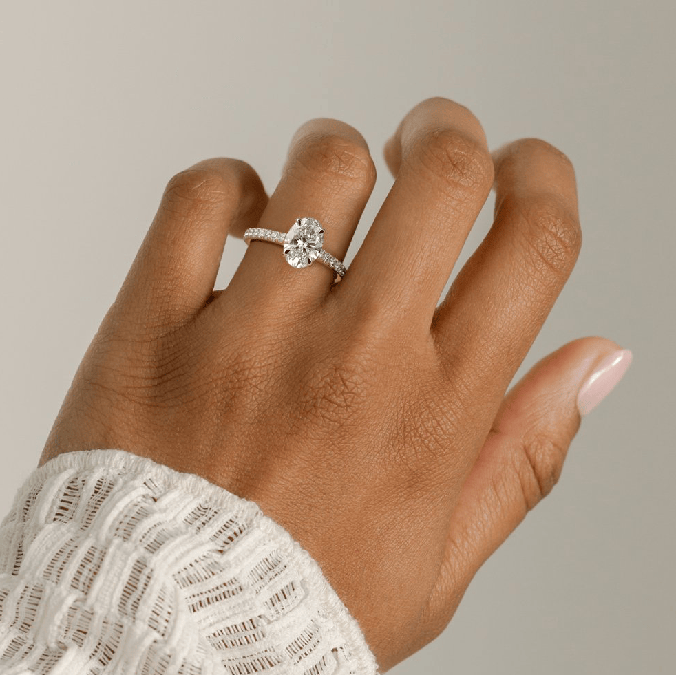 2ct Oval Lab-Grown Diamond Ring with Hidden Halo & Pave Band Cathedral Setting Tarnish-resistant Silver In 14K Gold Plated (Includes IGI Certification from International Gemological Institute)