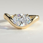 2ct Oval Lab-Grown Diamond East-West Claw Solitaire with Wave Band Engagement Ring Tarnish-resistant Silver In 14K Gold Plated (Includes IGI Certification from International Gemological Institute)