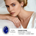 Sterling Silver 2.4 CT.TW Sapphire Lab-Created Oval Stud Earrings With 14K Gold Plating (Includes GRC Certification From Gemstone Research Center)