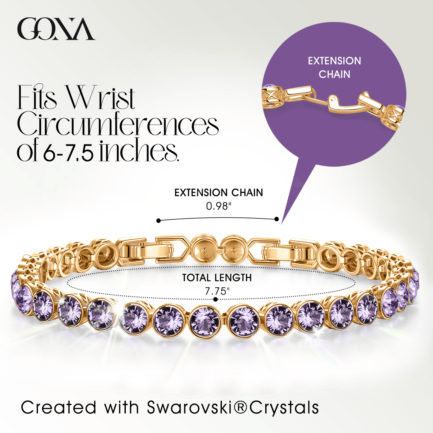 Rainbow Brilliance February Tarnish-resistant Silver Tennis Bracelet In 14K Gold Plated - Created With SWAROVSKI® Crystals