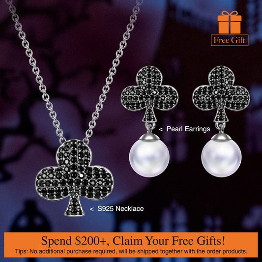 gona- Halloween Treats Exclusive: Spend Over $200 In A Single Purchase To Get This Sterling Silver Silver Midnight Clover Necklace and Earrings In White Gold Plated For FREE - (Ships With Order, No Need To Add To Cart)