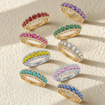 Round Brilliant Cut Royal Blue Lab-Certified Blue Sapphire - Half Eternity Ring 14K Yellow Gold Plated (Includes GRC Certification from Gemstone Research Center)