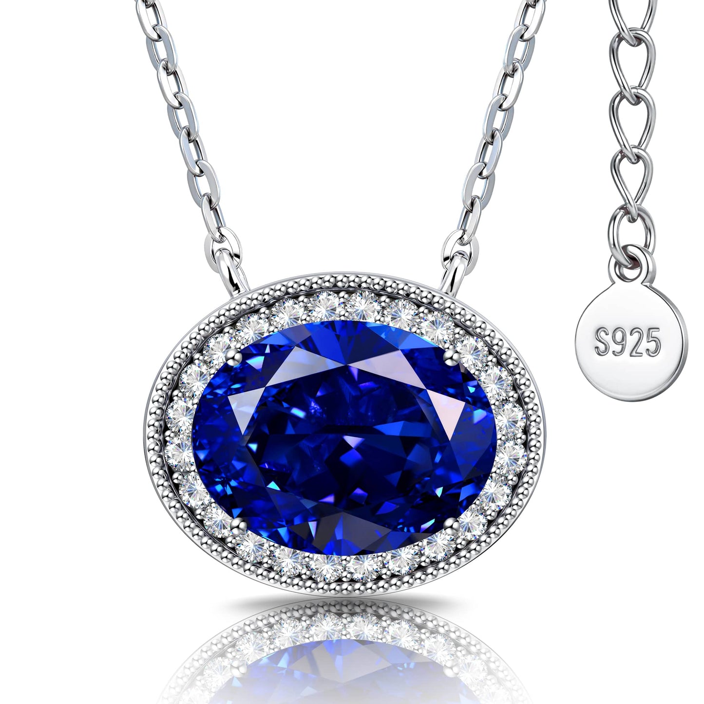 Sterling Silver 3.0 CT Sapphire Oval Pendant Necklace With White Gold Plating (Includes GRC Certification From Gemstone Research Center)