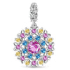 Mandala Dangle Charm with Hot Pink Sapphire Vintage Multicolor Gemstone Accents · White Gold-Plated Tarnish-Resistant Silver