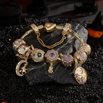 Sterling Silver Mystic Midnight Charms Bracelet Set With Enamel In 14K Gold Plated (Includes bracelet and all charms shown)