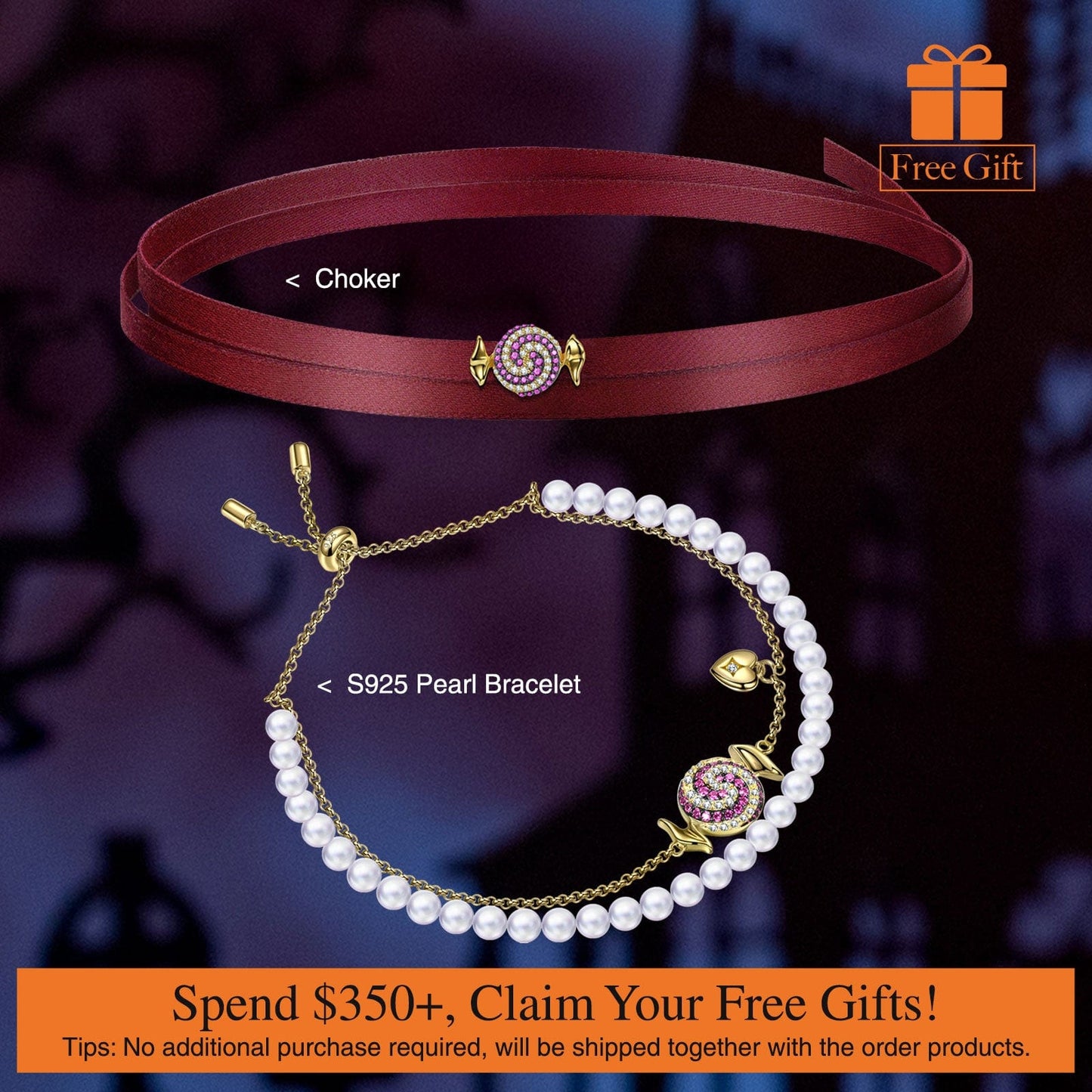 Halloween Treats Exclusive: Spend Over $350 In A Single Purchase To Get This Sterling Silver Crimson Elegance with Pearls Necklace and Bracelet Set In 14K Gold Plated For FREE - (Ships With Order, No Need To Add To Cart)
