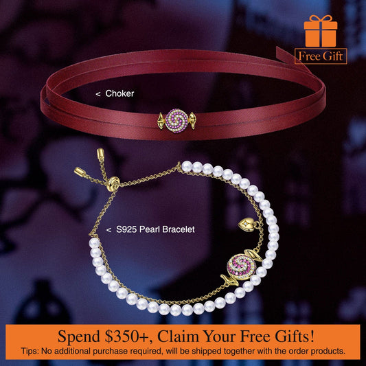 gona- Halloween Treats Exclusive: Spend Over $350 In A Single Purchase To Get This Sterling Silver Crimson Elegance with Pearls Necklace and Bracelet Set In 14K Gold Plated For FREE - (Ships With Order, No Need To Add To Cart)