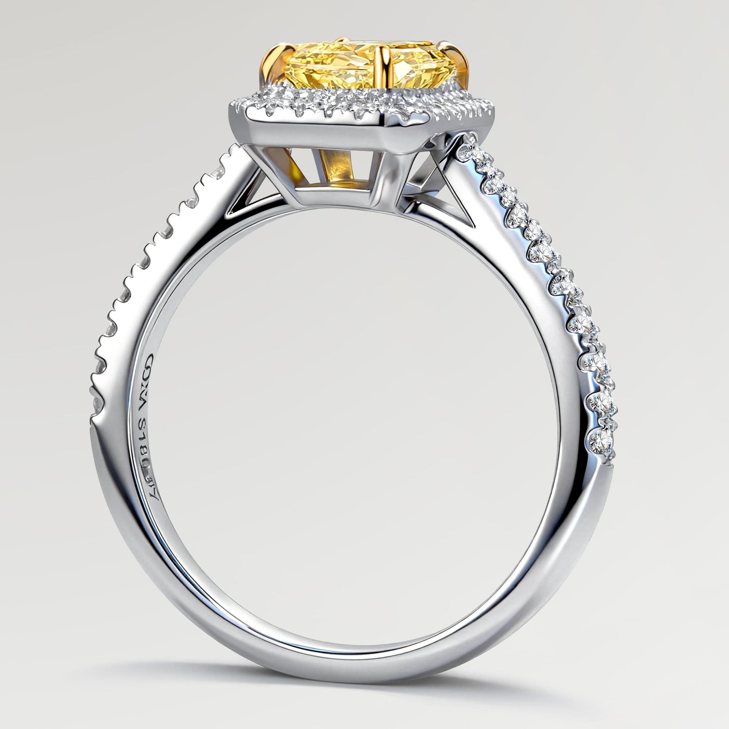Sunlit Halo - 1.1 ct Radiant Cut Lab-Grown Fancy Vivid Yellow Diamond Ring with Diamond Halo In Tarnish-resistant Silver (Includes IGI Certification from International Gemological Institute)