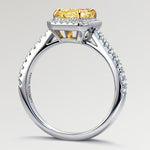 Sunlit Halo - 1.1 ct Radiant Cut Lab-Grown Fancy Vivid Yellow Diamond Ring with Diamond Halo In Tarnish-resistant Silver (Includes IGI Certification from International Gemological Institute)