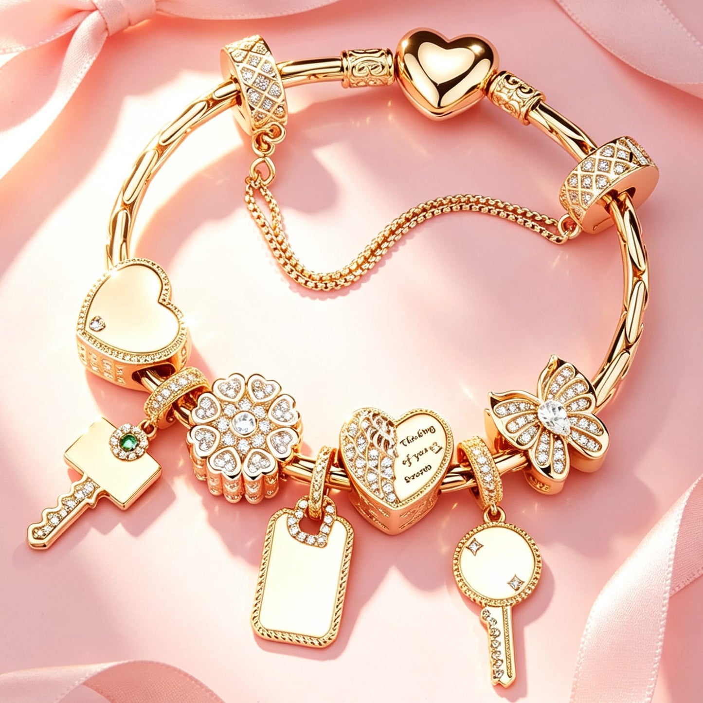 Cherished Moments Tarnish-Resistant Silver Charms Bracelet Set In 14K Gold Plated (Includes bracelet and all charms shown)