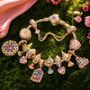 Sterling Silver Sleeping Beauty Enchanted Fairy Blessings Charm Bracelet Set In 14K Gold Plated (Includes Bracelet And All Charms Shown)