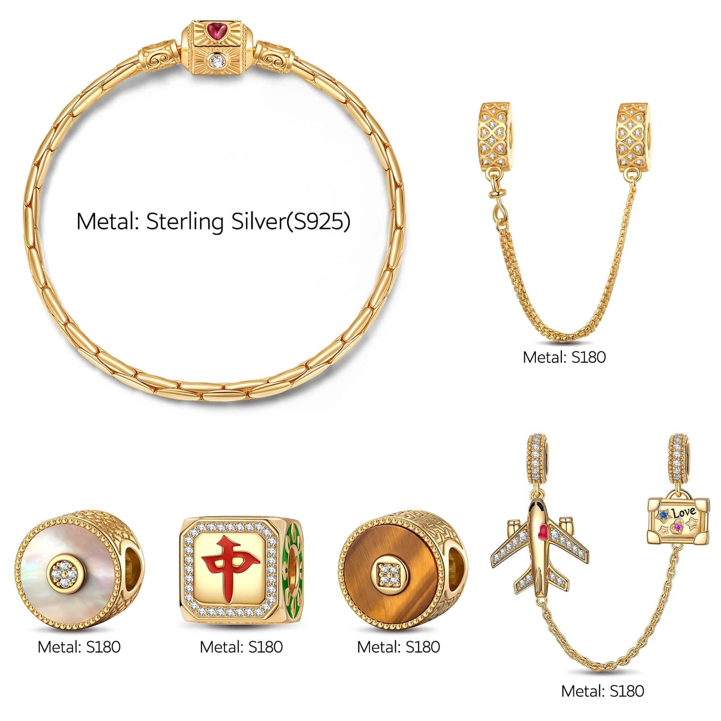 Sterling Silver Eastern Guardian Amulet Curated Bracelet Set 14K Gold Plated