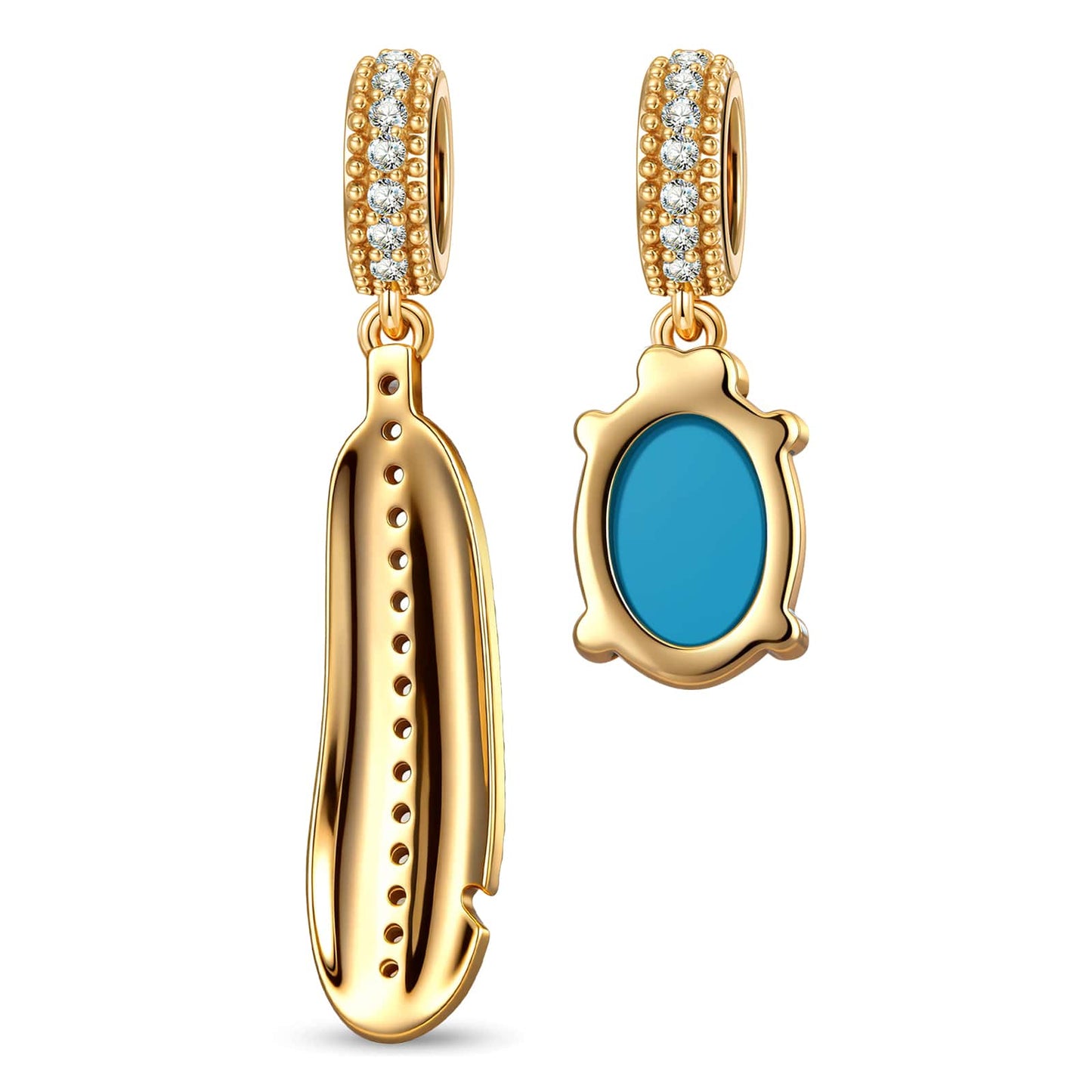 Asymmetric Feather & Turquoise Cabochon Dangle Charm in Tarnish-Resistant Silver