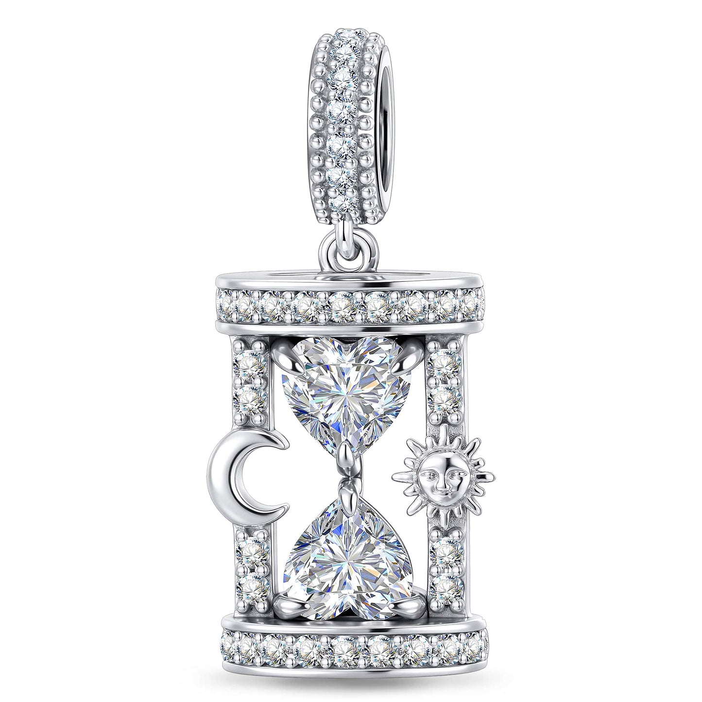 Lagoon Siren Heart Frame Dangle Charm in Tarnish-Resistant Silver With Crystal In White Gold Plating