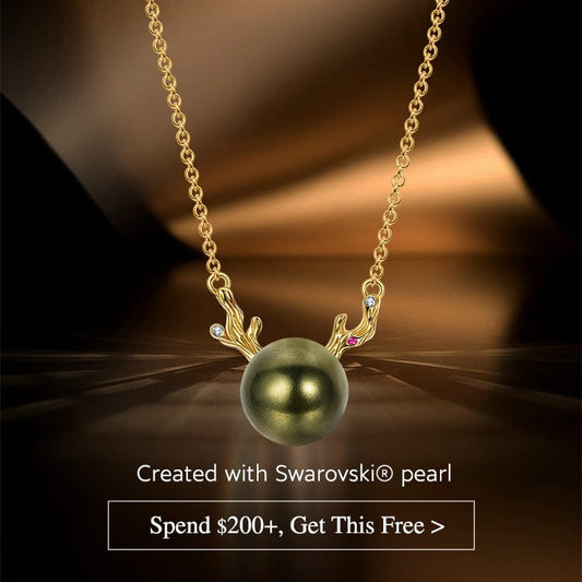 gona- Christmas Exclusive: Spend Over $200 In A Single Purchase To Get This Sterling Silver Festive Reindeer Necklace In 14K Gold Plated For FREE - Created With SWAROVSKI® Pearls  - (Ships With Order, No Need To Add To Cart)