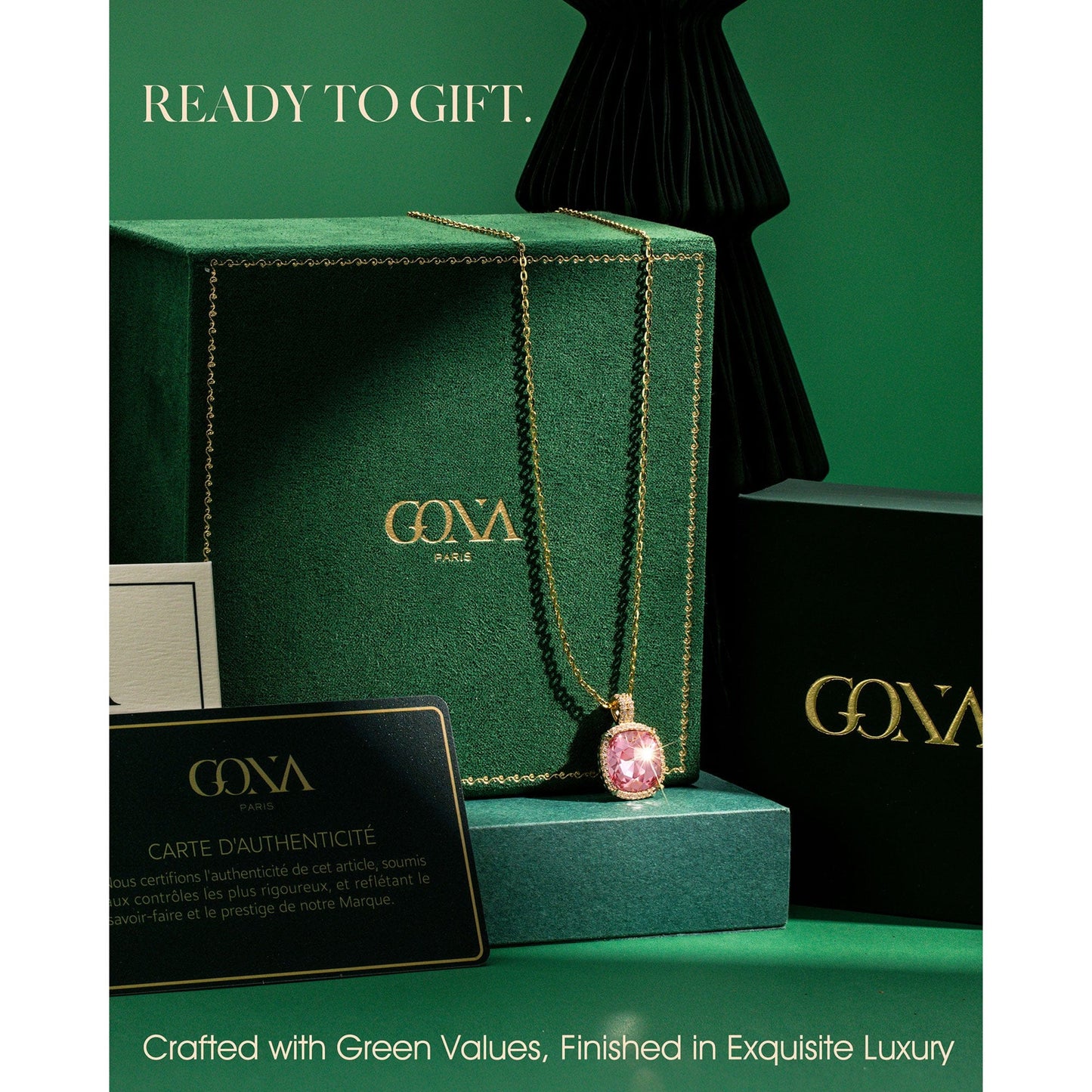 Sterling Silver Cherry Blossom Jewel Charm Necklace and Earrings Set In 14K Gold Plated - Created With SWAROVSKI® Crystals