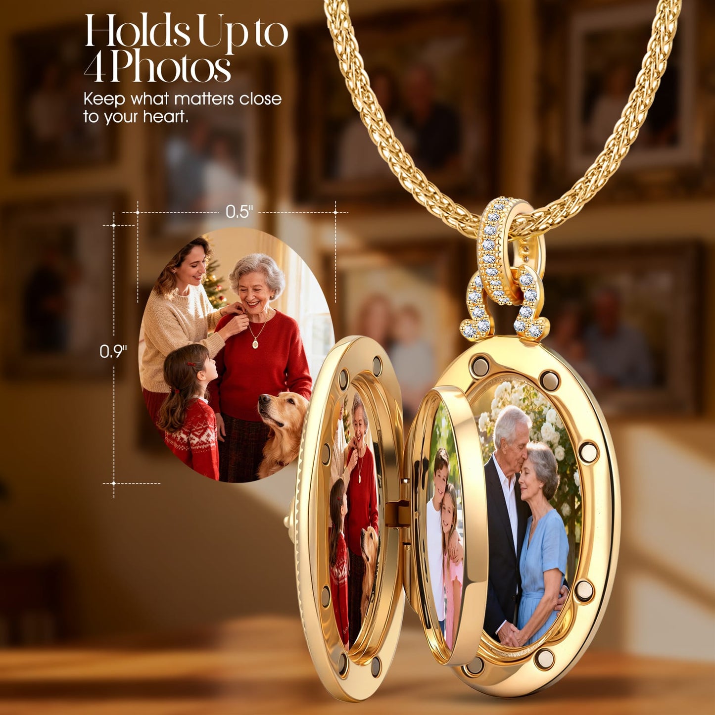 The Meaning of a Locket Necklace — Memorial Keepsake Gift, Holds 4 Photos, Created With SWAROVSKI® Crystals