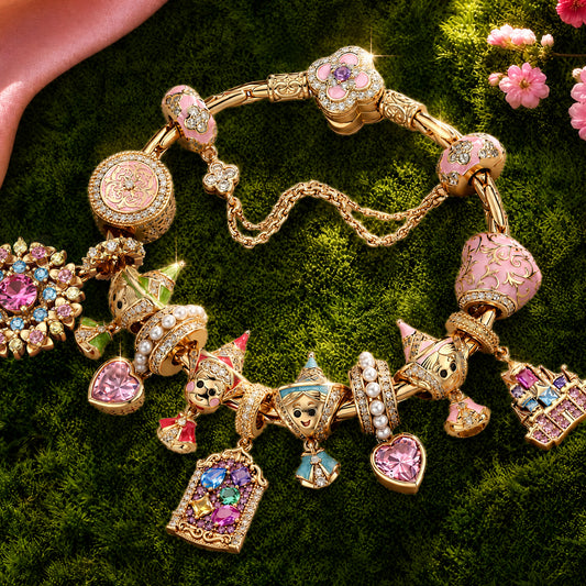 gona- Sterling Silver Fairy Godmothers Blessing Charm Bracelet Set In 14K Gold Plated (Includes bracelet and all charms shown)