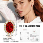 Sterling Silver 2.4 CT.TW Lab-Created Ruby Oval Stud Earrings With 14K Gold Plating (Includes GRC Certification From Gemstone Research Center)