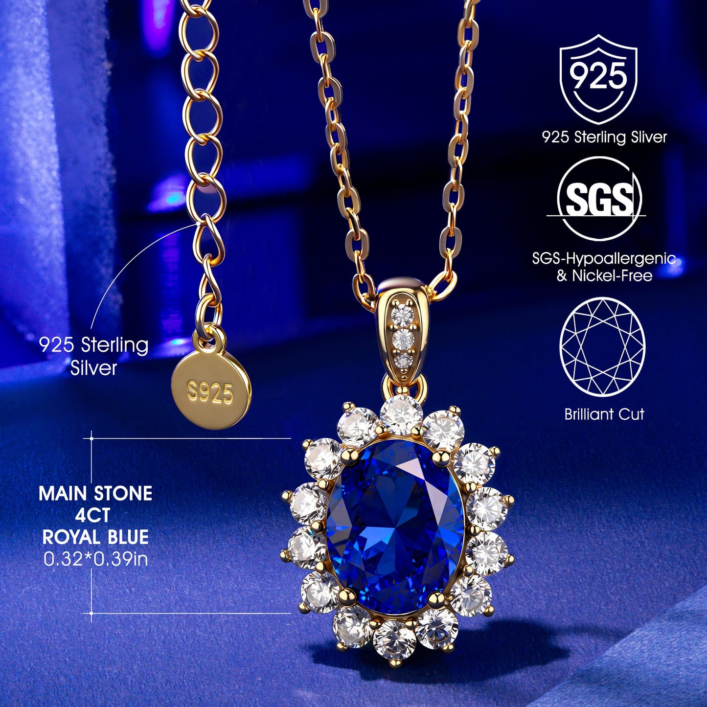 Sterling Silver Sapphire Charm Necklace In 14K Gold Plated