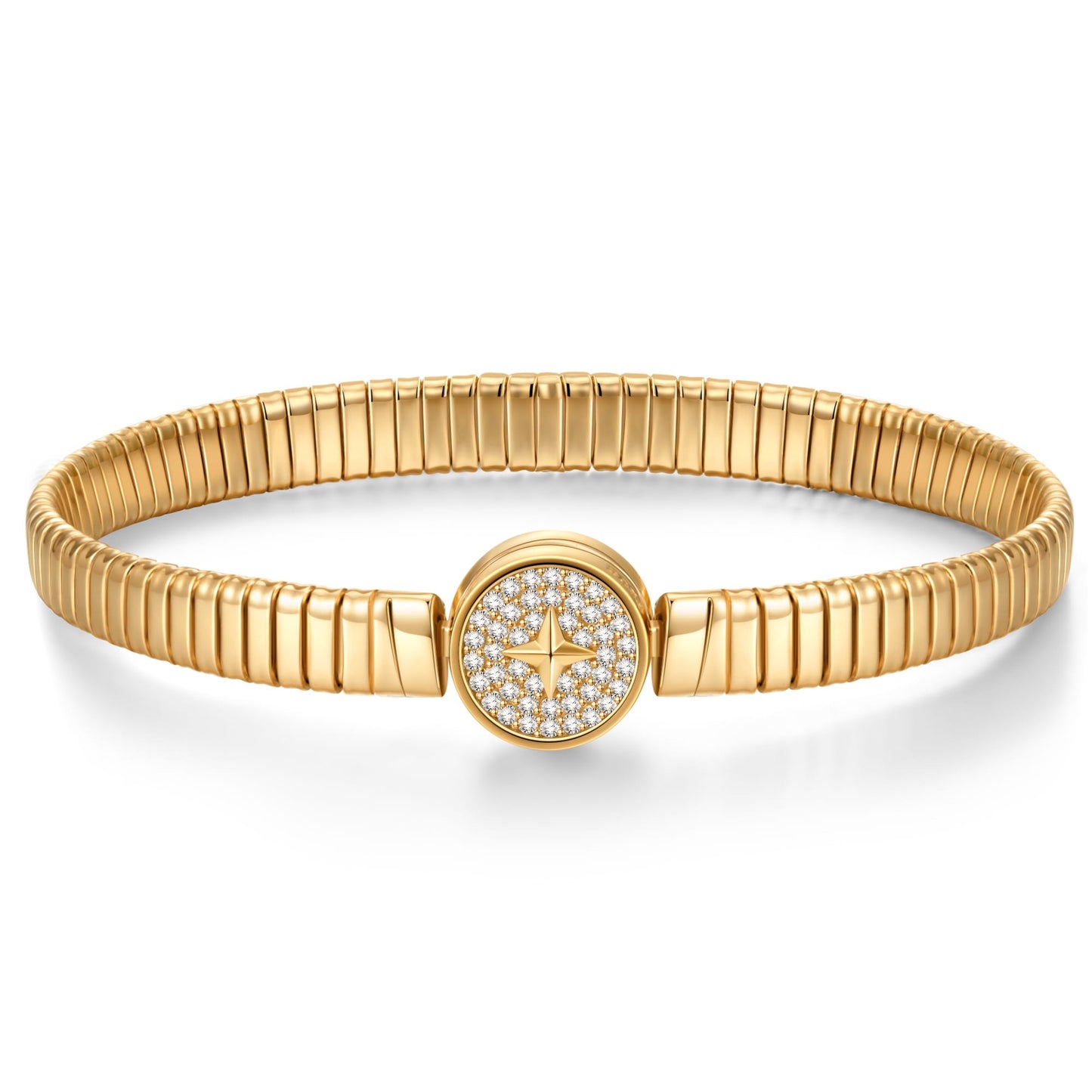 Sterling Silver Rectangular Charms Bracelet With CZ Pave In 14K Gold Plated