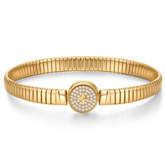 gona- Sterling Silver Rectangular Charms Bracelet With CZ Pave In 14K Gold Plated