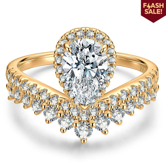 gon- Lab-Grown Pear Brilliant Cut Moissanite - Solitaire Classic Engagement Ring White Gold Plated (Includes GRA Certification from Gemological Research Association)