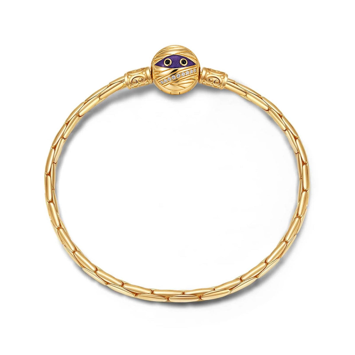 Sterling Silver Mummy Clasp Bangle Bracelet In 14K Gold Plated