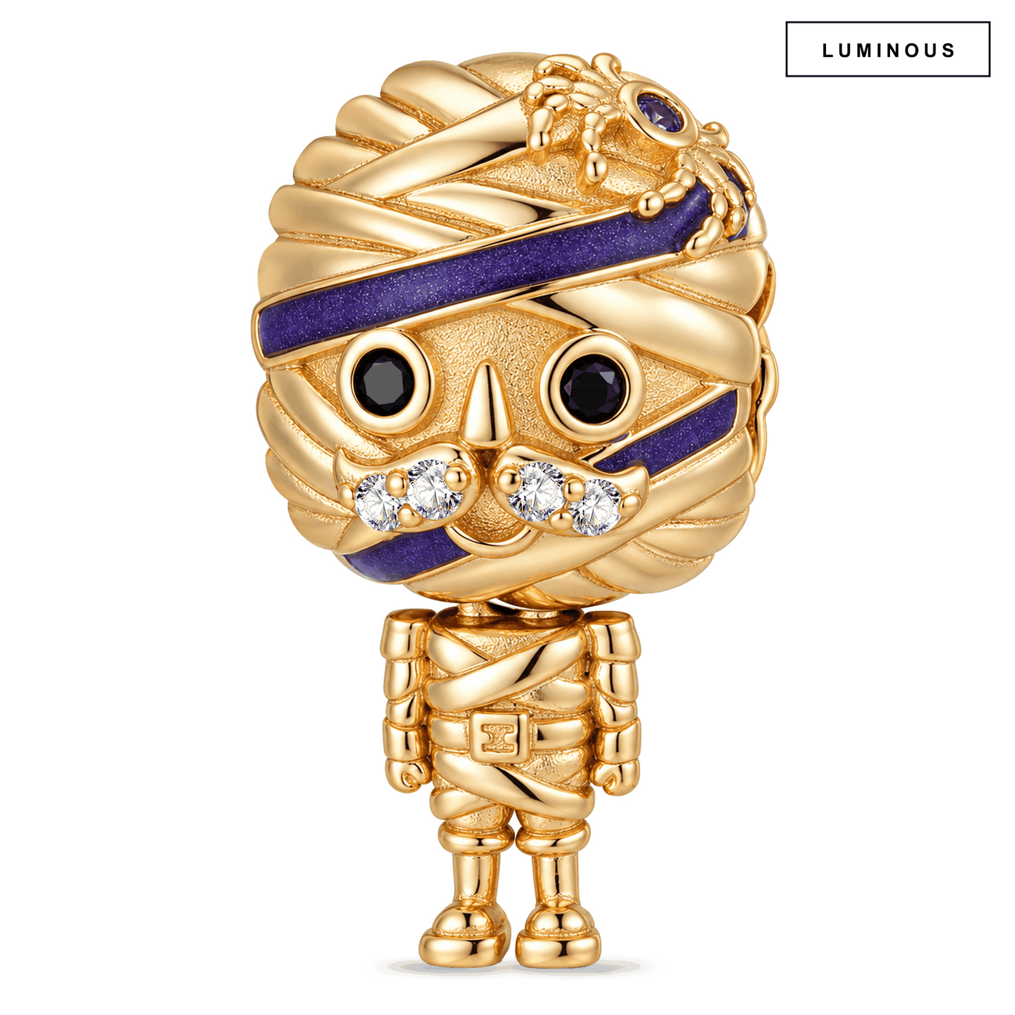 Mystic Mummy Dangle Charm With Purple Glitter Enamel In Tarnish-resistant Silver