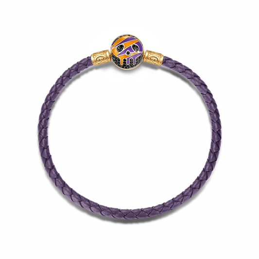 gona- Halloween Dripping Skull Purple Braided Cord Charm Bracelet in Tarnish-Resistant Silver