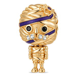 Mystic Mummy Dangle Charm With Purple Glitter Enamel In Tarnish-resistant Silver