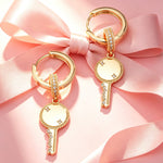 Personalized Engravable Detachable Milgrain Key Tarnish-Resistant Silver Charms Earrings Set In 14K Gold Plated