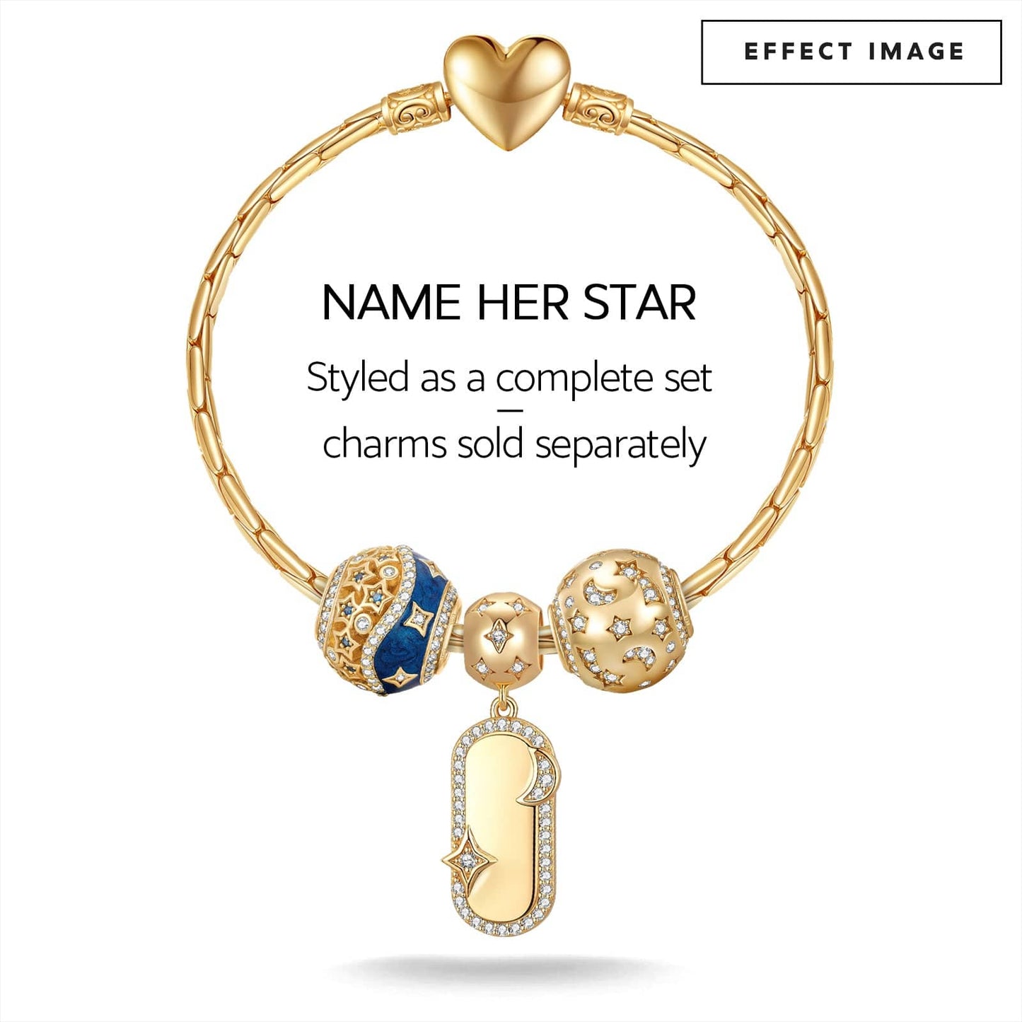 Customizable Engraving Stardust Tarnish-resistant Silver Dangle Charms In 14K Gold Plated