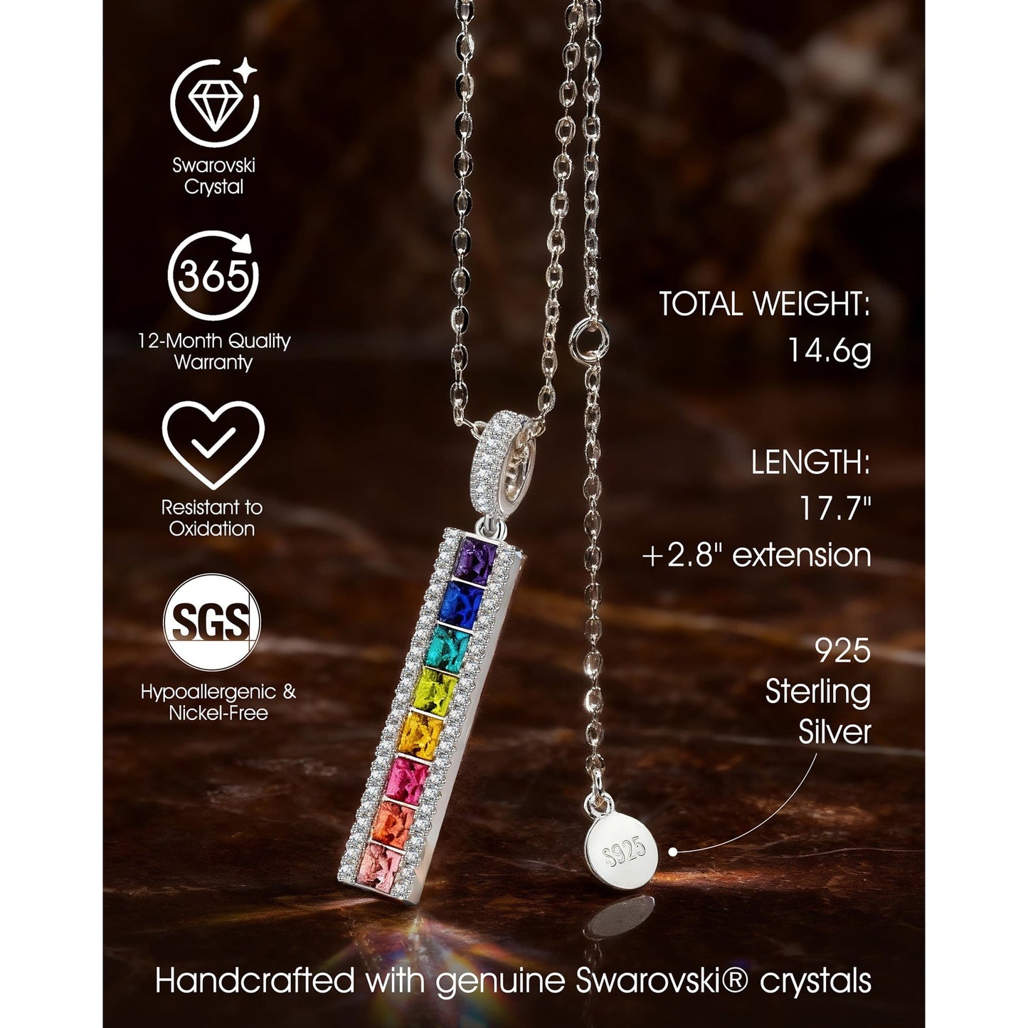 Sterling Silver Kaleidoscope Dream Charm Necklace In White Gold Plated -  Handcrafted with Swarovski® Crystals