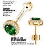 Sterling Silver 2.0 CT.TW Zambian Emerald Lab-Created Oval Stud Earrings With 14K Gold Plating (Includes GRC Certification From Gemstone Research Center)