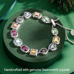 Lucky 7 Multi-Color Crystal Wish Bracelet, White Gold Plated - Handcrafted with Swarovski® Crystals, Adjustable Bolo Slider, Fits Wrist Sizes 5.6" - 8.9"