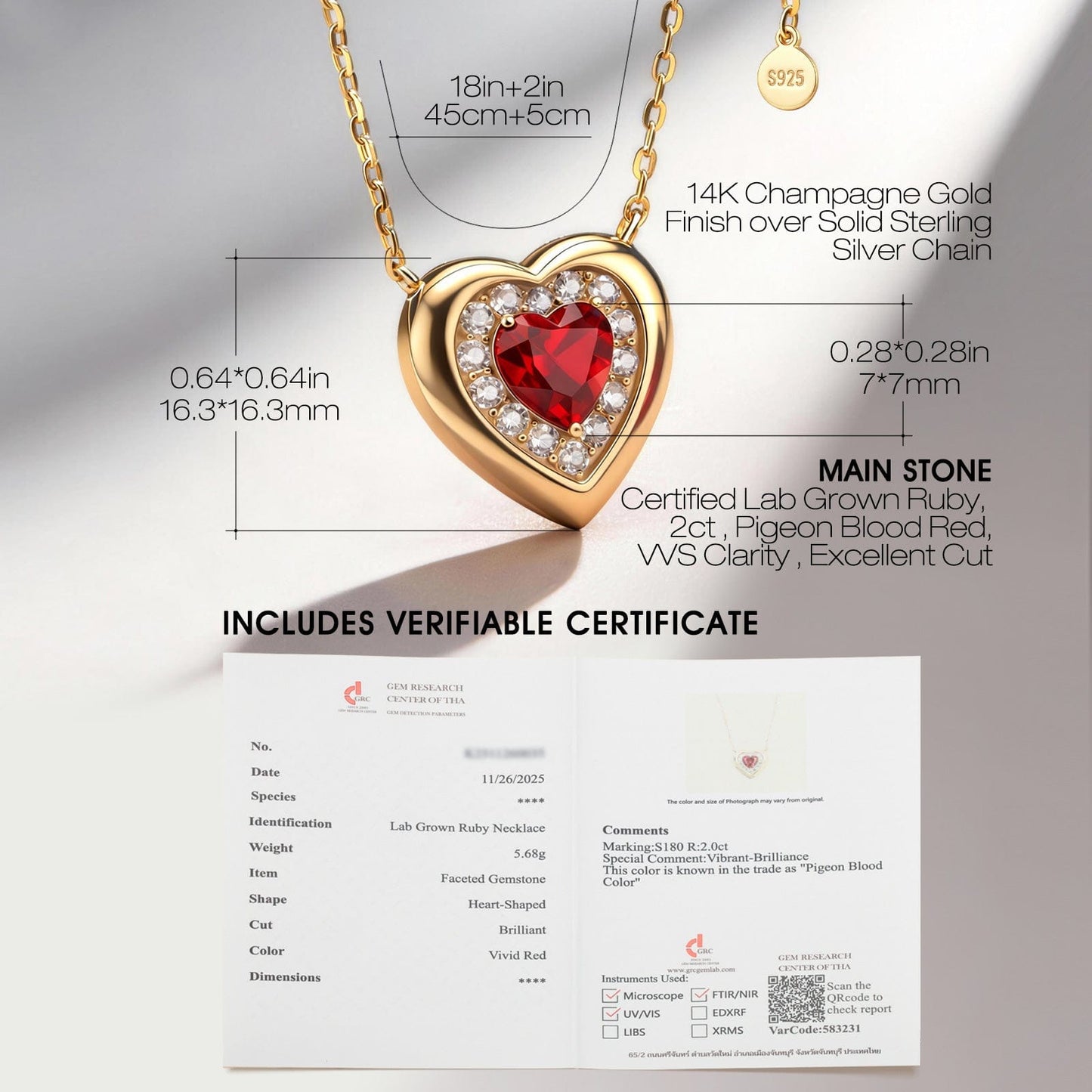 Sterling Silver Eternal Love Lab-Certified Ruby Necklace In 14K Gold Plated