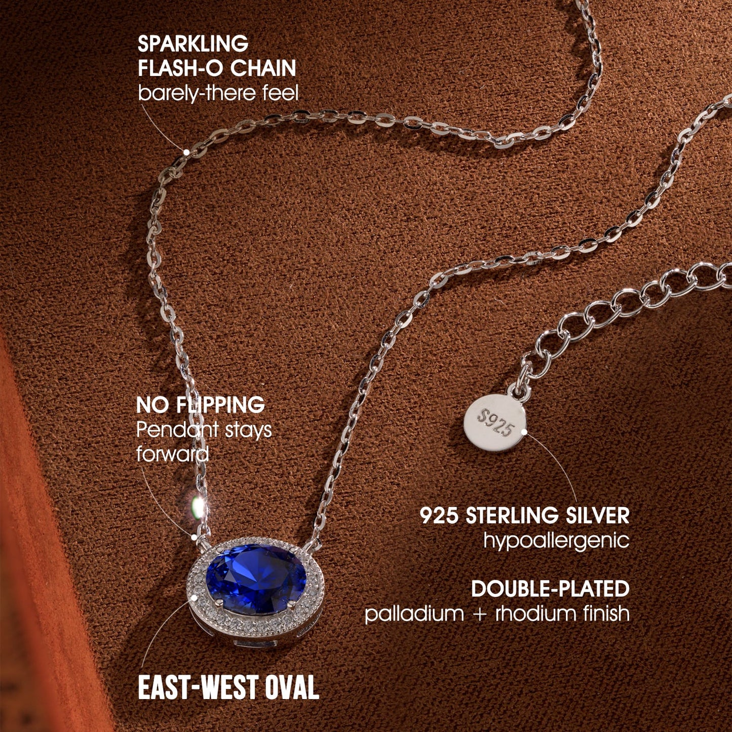 Sterling Silver 3.0 CT Sapphire Oval Pendant Necklace With White Gold Plating (Includes GRC Certification From Gemstone Research Center)