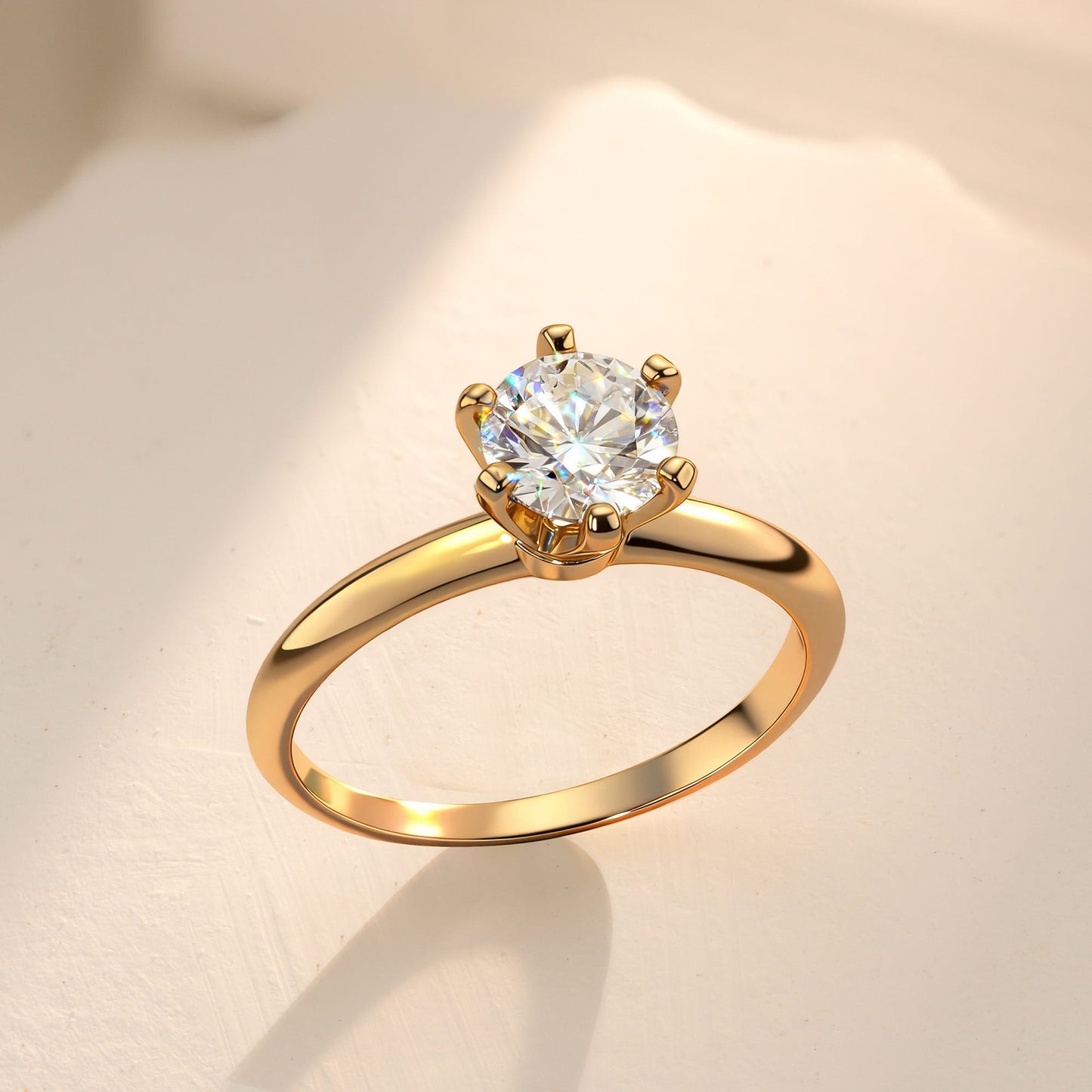 1ct Round Lab-Grown Diamond Solitaire Engagement Ring 6 Prong Claw Setting Tarnish-Resistant Silver with 14K Gold Plated (Includes IGI Certification from International Gemological Institute)