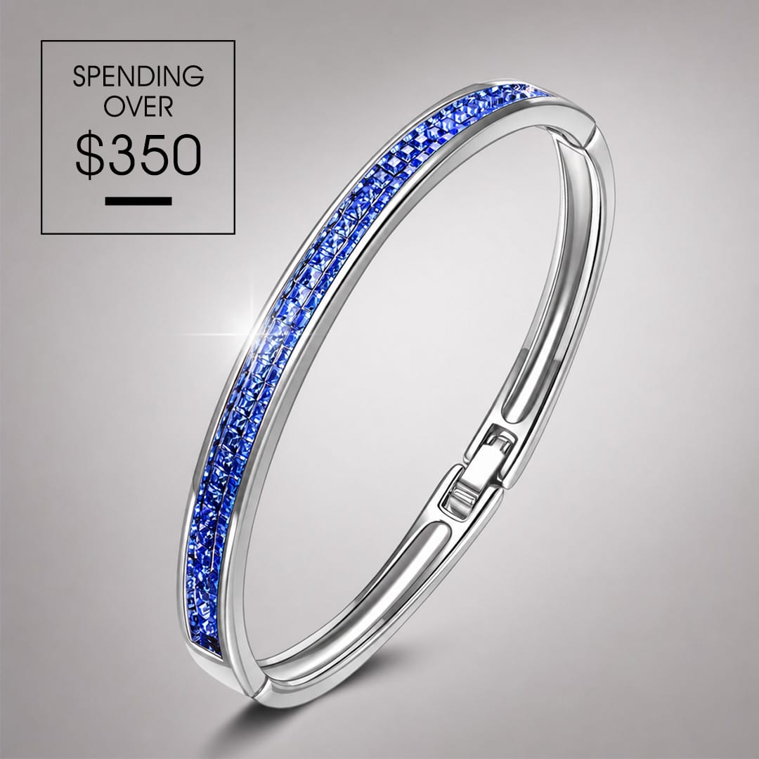 Limited Time Weekend Gift (Valid Friday – Monday): Spend $350+ in a Single Purchase to Get This Sapphire Blue Pavé Slim Stacking Bangle Bracelet in White Gold Plated for FREE (Ships With Order, No Need to Add to Cart)