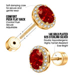 Sterling Silver 2.4 CT.TW Lab-Created Ruby Oval Stud Earrings With 14K Gold Plating (Includes GRC Certification From Gemstone Research Center)