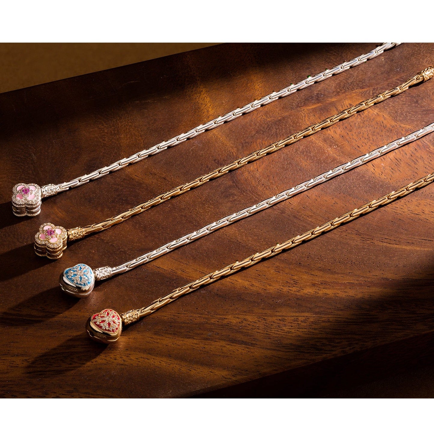 Sterling Silver Joyful Bloom Radiance Bamboo Chain Bracelet With Enamel In 14 Gold Plated