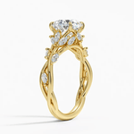 Secret Garden · 2.0 CT Round Lab-Grown Diamond Ring with Vine Leaf Accent Band & Claw Setting Tarnish-Resistant Silver In 14K Yellow Gold Plated · (Includes IGI Certification from International Gemological Institute)