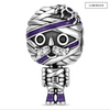 Blackened Solid 925 Sterling Silver Mystic Mummy Dangle Charm With Purple Glitter Enamel