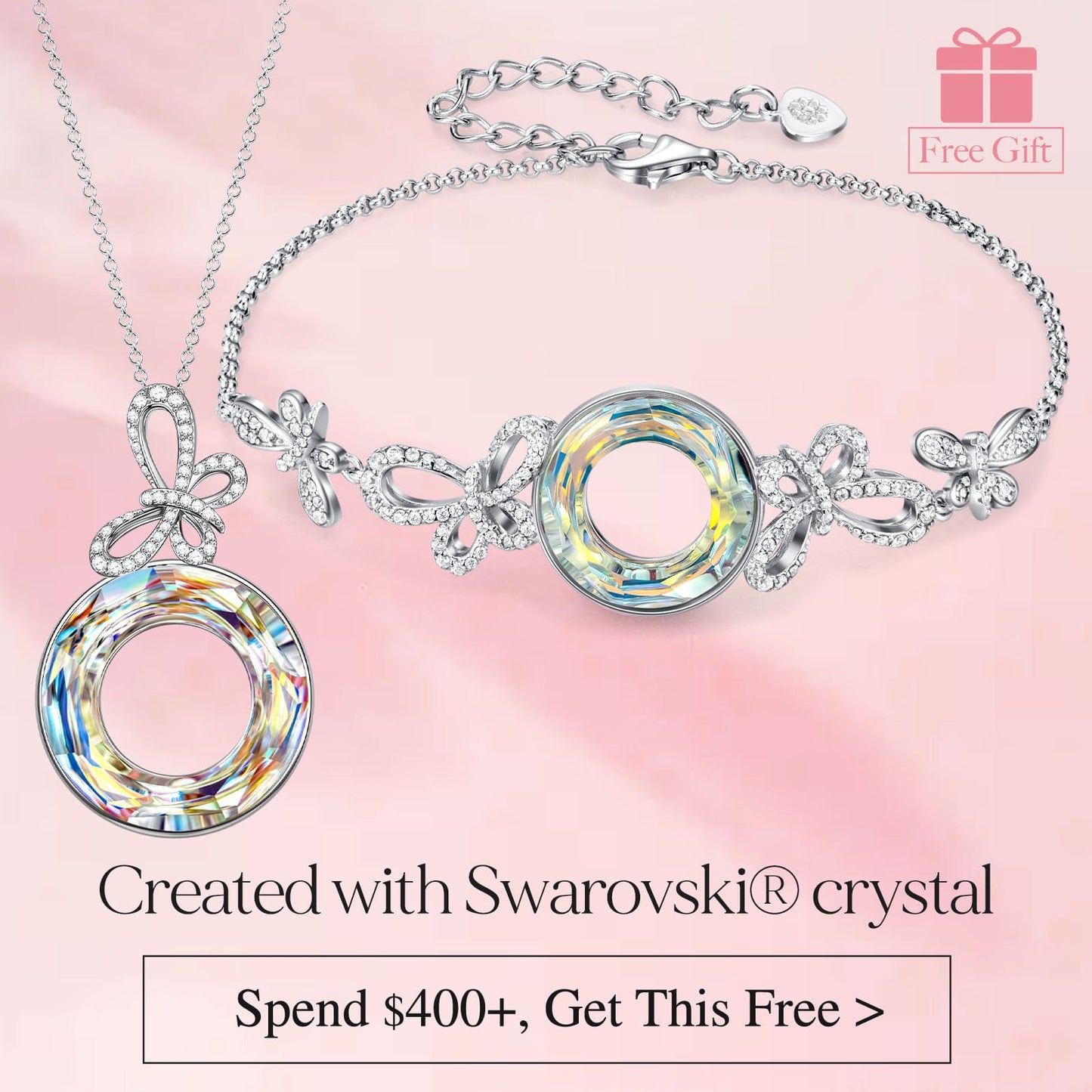 Mother‘s Day Exclusive: Spend $400+ in a Single Purchase to Get This Crystal Necklace and Bracelet Set in White Gold Plated - Created With Swarovski® Crystal for FREE (Ships With Order, No Need to Add to Cart)