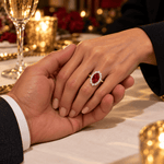 5.0 ct Oval Lab-Grown Ruby Halo Engagement Ring, Vivid Pigeon-Blood Red, Thick 14K Gold Plating over Tarnish-Resistant Silver, GRC Report Included — 40th Wedding Anniversary Gift