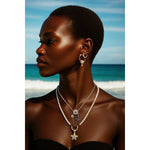 Horseshoe Tarnish-resistant Silver Pearl Necklace Starfish Charms Necklace Set In 14K Gold Plated